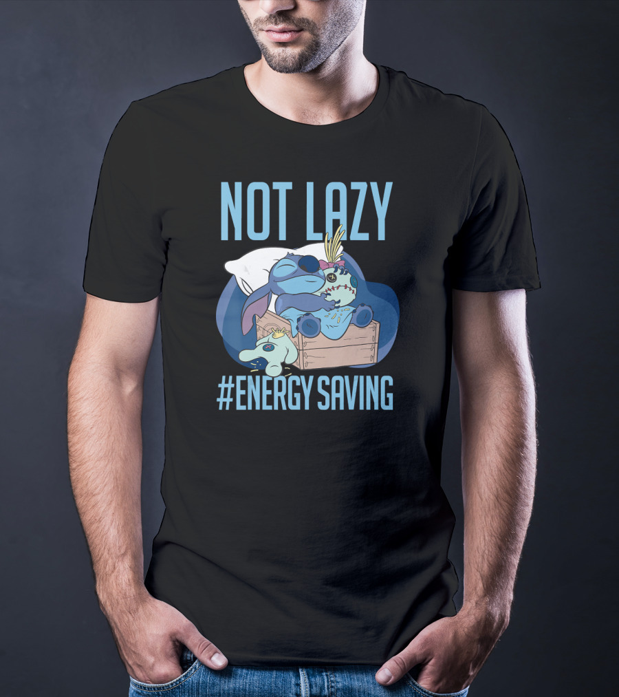 Not Lazy Energy Saving Disney Lilo Stitch Sleeping In Box T-Shirt