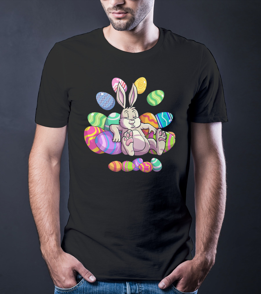Funny Easter Bunny With Colorful Eggs For Girls Boys Toddler T-Shirt