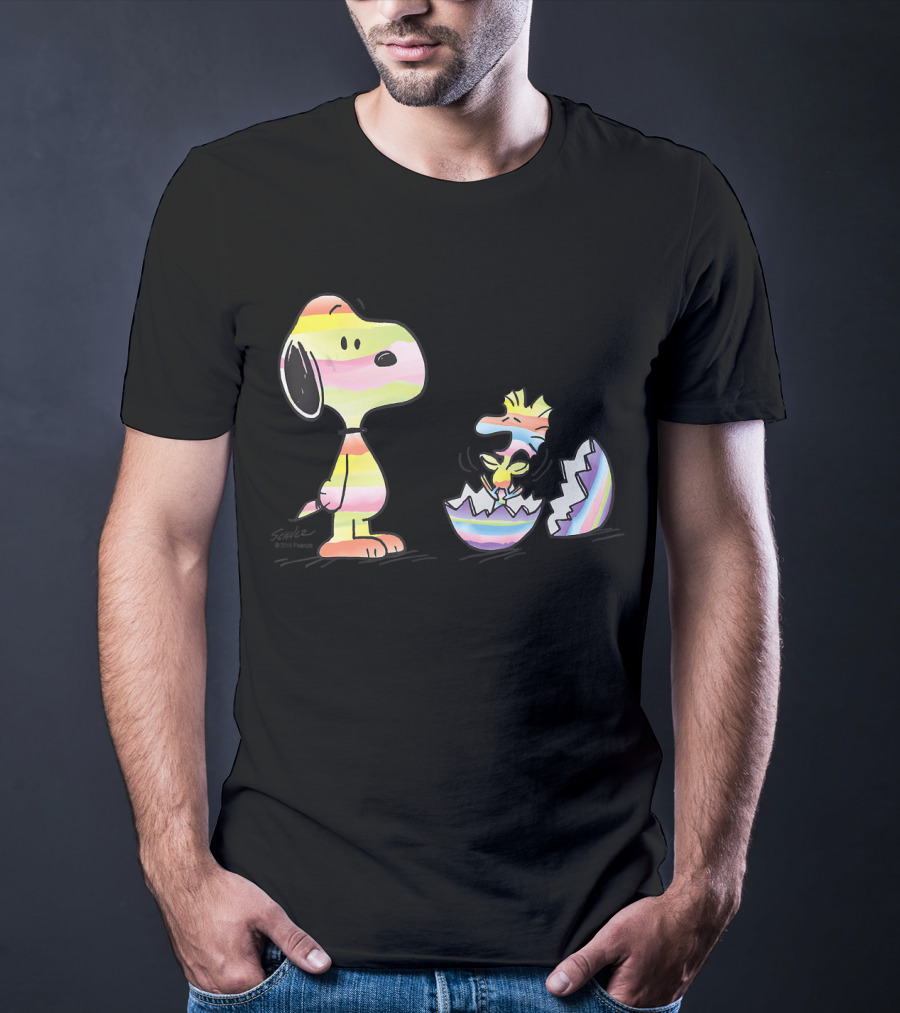 Peanuts Snoopy Woodstock Colorful Easter Egg Stripes T-Shirt