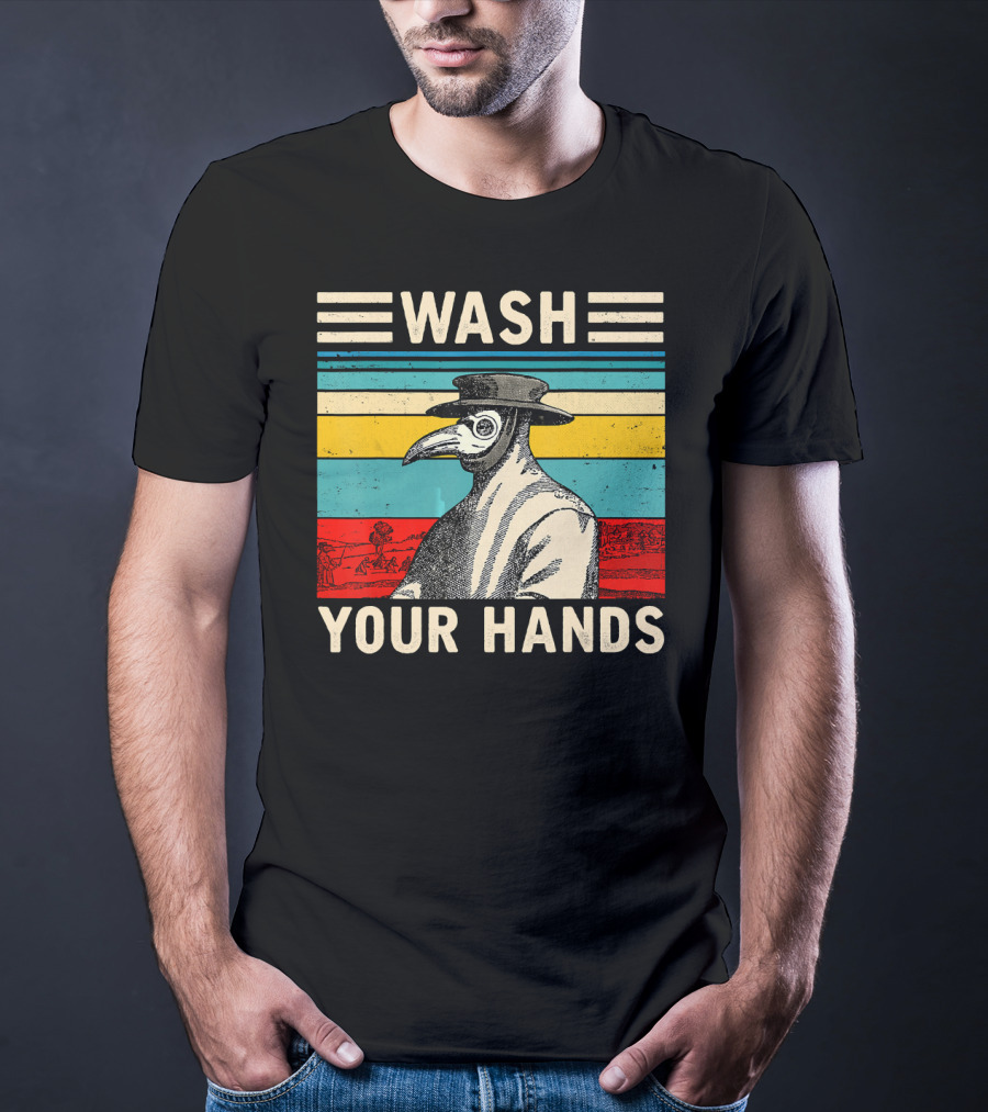 Wash Your Hands Plague Doctor Vintage Stripe T-Shirt