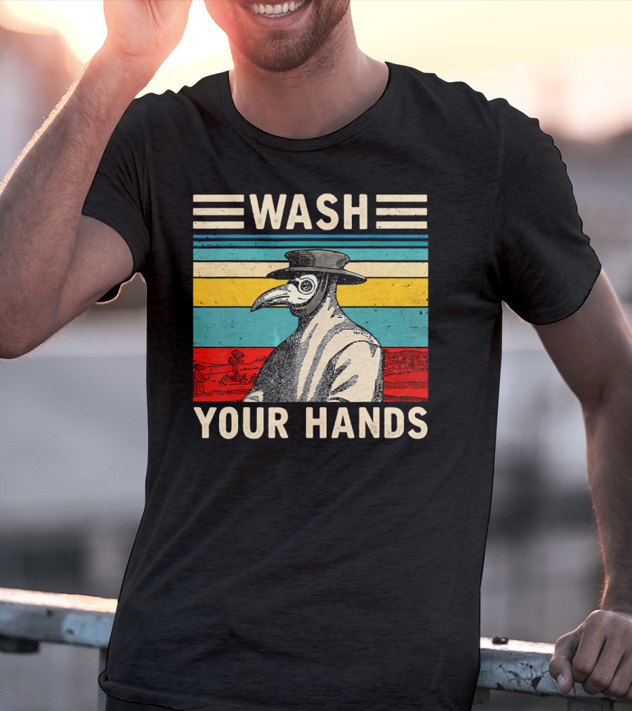 Wash Your Hands Plague Doctor Vintage Stripe T-Shirt