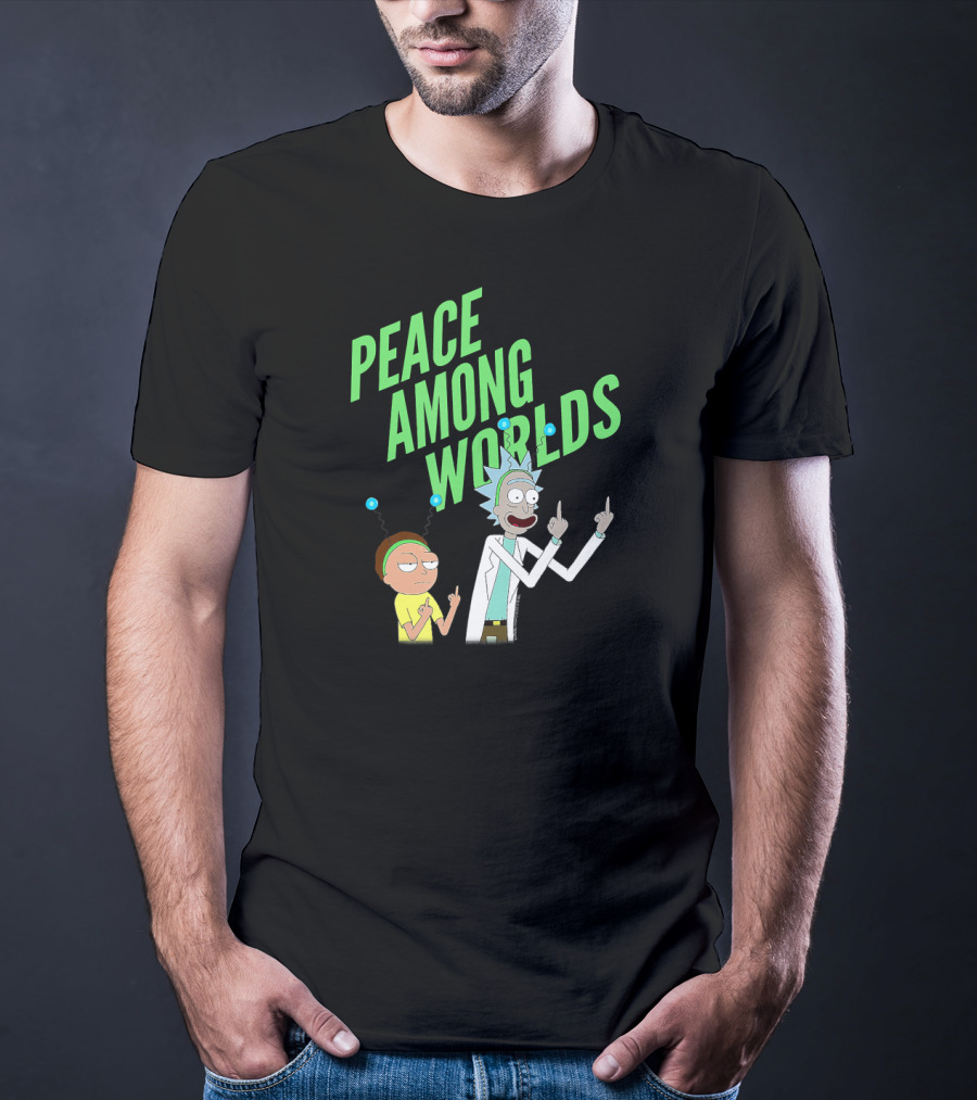 Rick And Morty Peace Among Worlds Gesture With Portal Elements T-Shirt