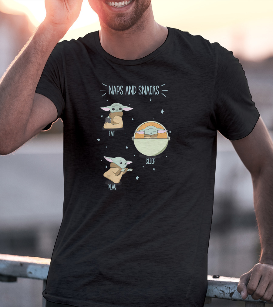 Star Wars The Mandalorian Naps And Snacks Eat Sleep Play The Child Doodles T-Shirt