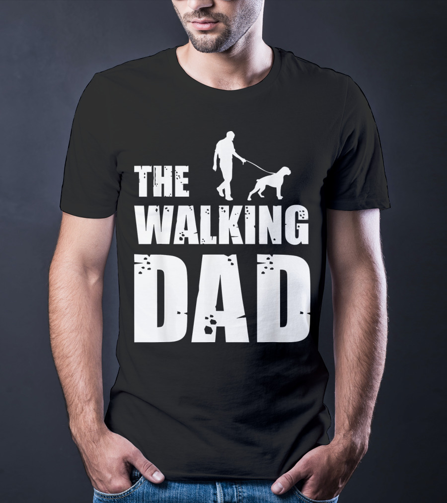 The Walking Dad Boxer Dog Silhouette Walking Man And Dog T-Shirt