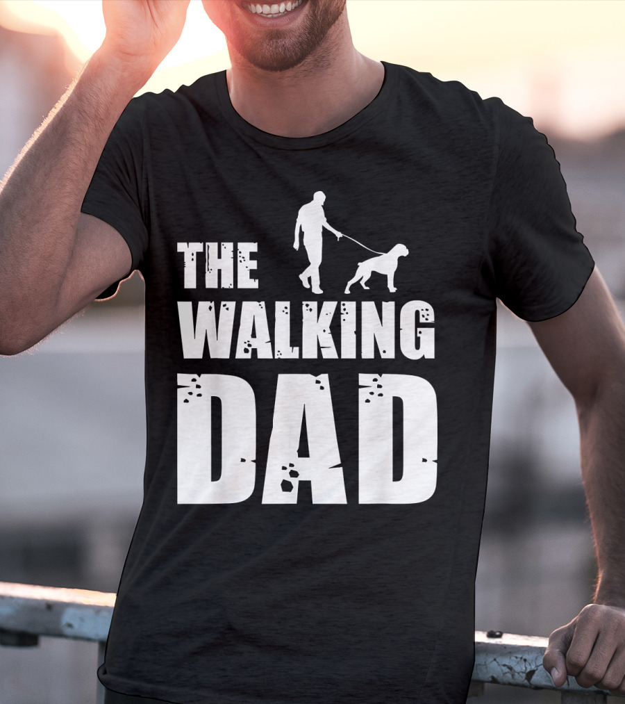 The Walking Dad Boxer Dog Silhouette Walking Man And Dog T-Shirt
