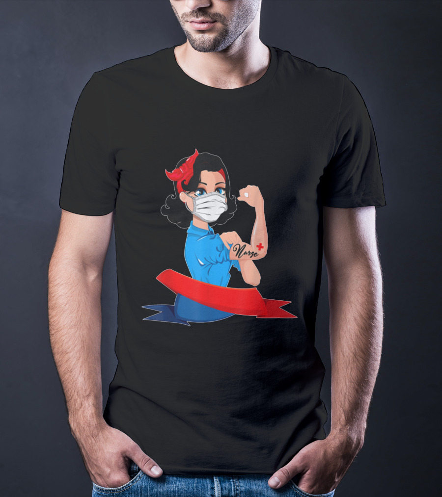 Rosie The Riveter Strong Nurse Mask Tattoo T-Shirt