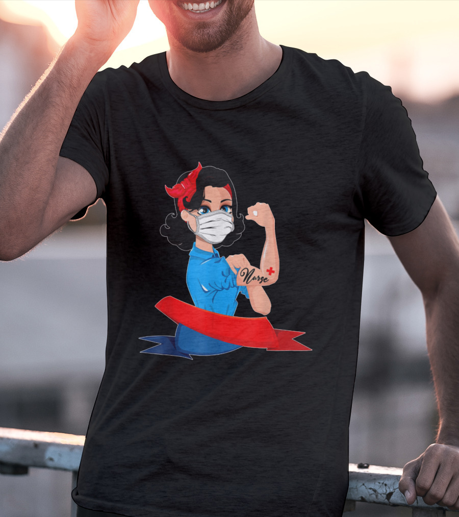 Rosie The Riveter Strong Nurse Mask Tattoo T-Shirt