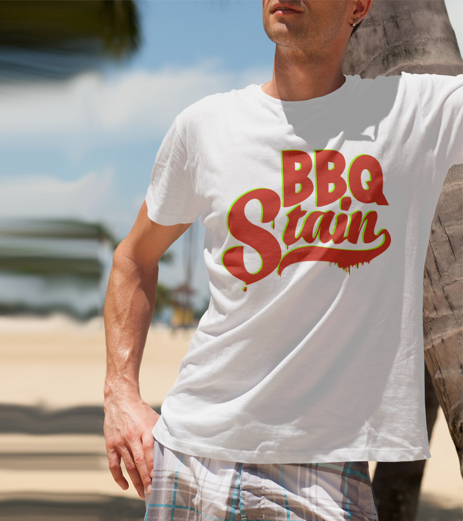 BBQ Stain Dripping Font Bold Red Green Outline T-Shirt