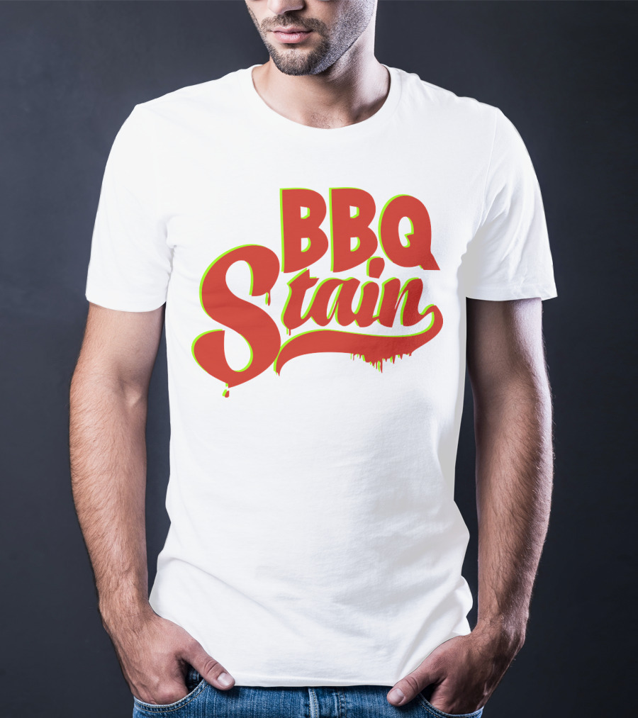BBQ Stain Dripping Font Bold Red Green Outline T-Shirt