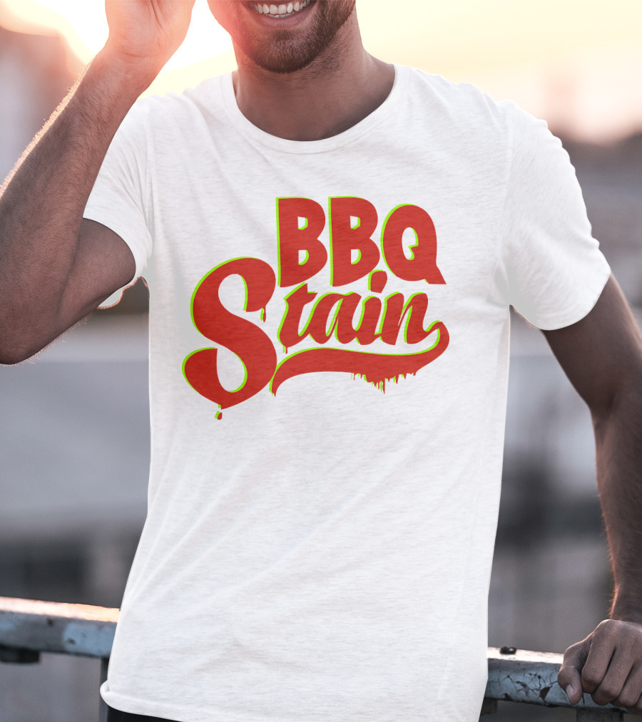BBQ Stain Dripping Font Bold Red Green Outline T-Shirt