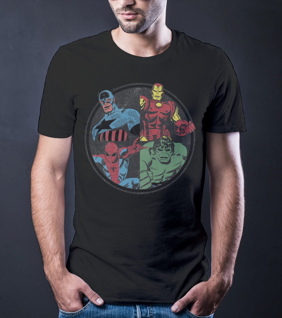 Marvel Avengers Assemble Captain America Spider-Man Iron Man Hulk T-Shirt
