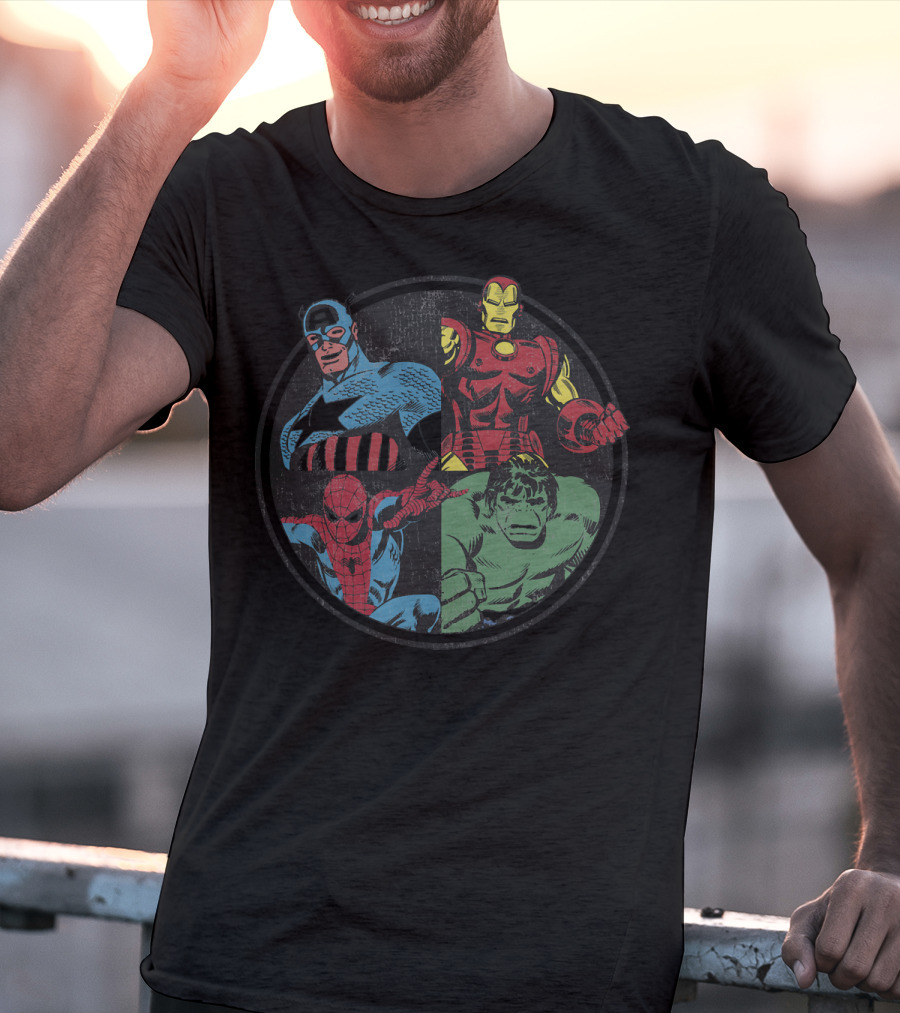 Marvel Avengers Assemble Captain America Spider-Man Iron Man Hulk T-Shirt