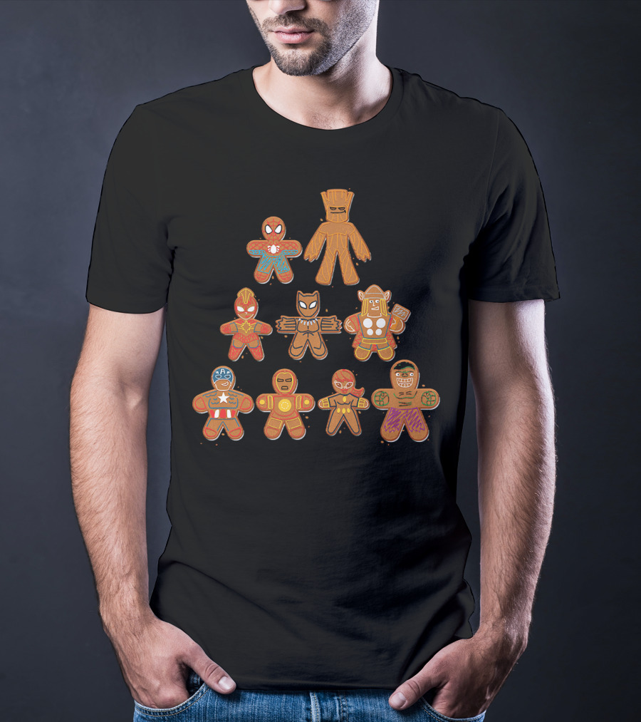 Marvel Avengers Gingerbread Heroes Tree T-Shirt