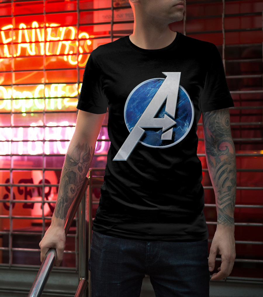 Marvel Avengers Blue Circle Icon Silver A T-Shirt