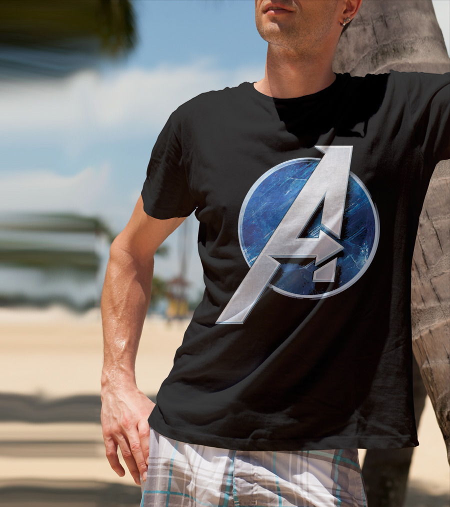 Marvel Avengers Blue Circle Icon Silver A T-Shirt