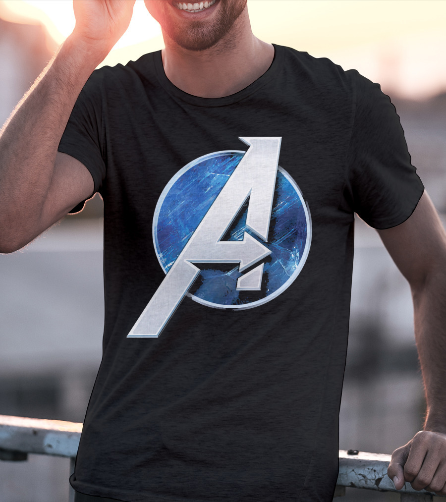 Marvel Avengers Blue Circle Icon Silver A T-Shirt