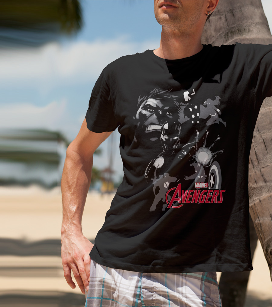 Marvel Avengers Hulk Iron Man Thor Black Widow Captain America Shadows T-Shirt