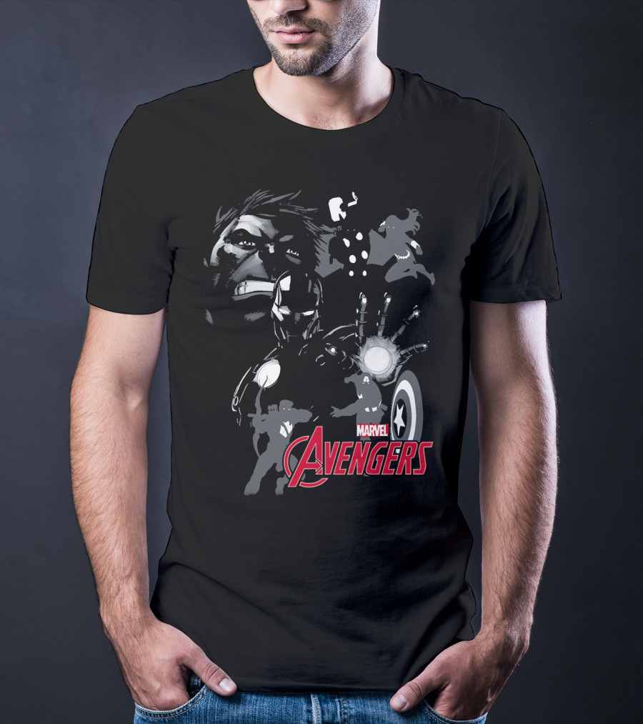 Marvel Avengers Hulk Iron Man Thor Black Widow Captain America Shadows T-Shirt