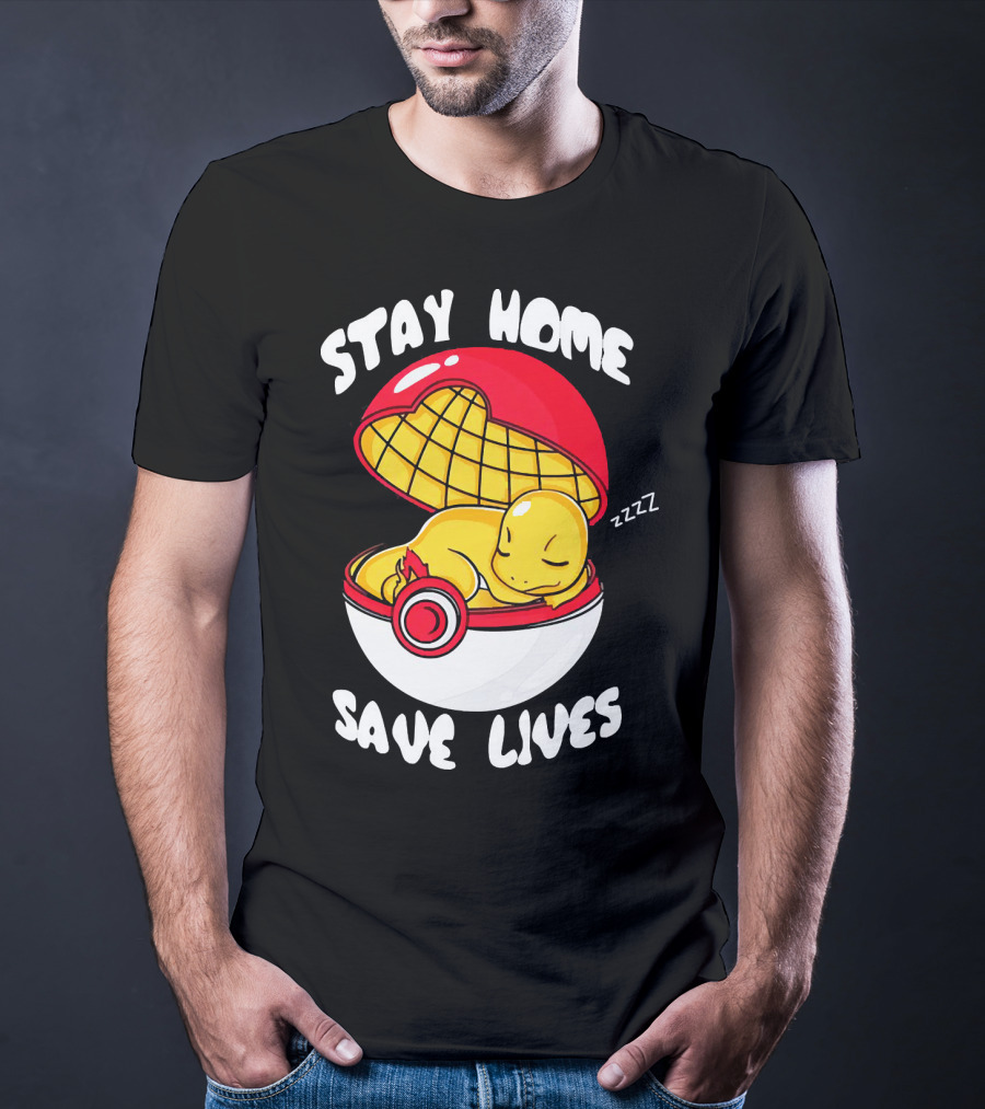 Stay Home Save Lives Charmander Pokemon Ladies Pokeball Zzzz T-Shirt