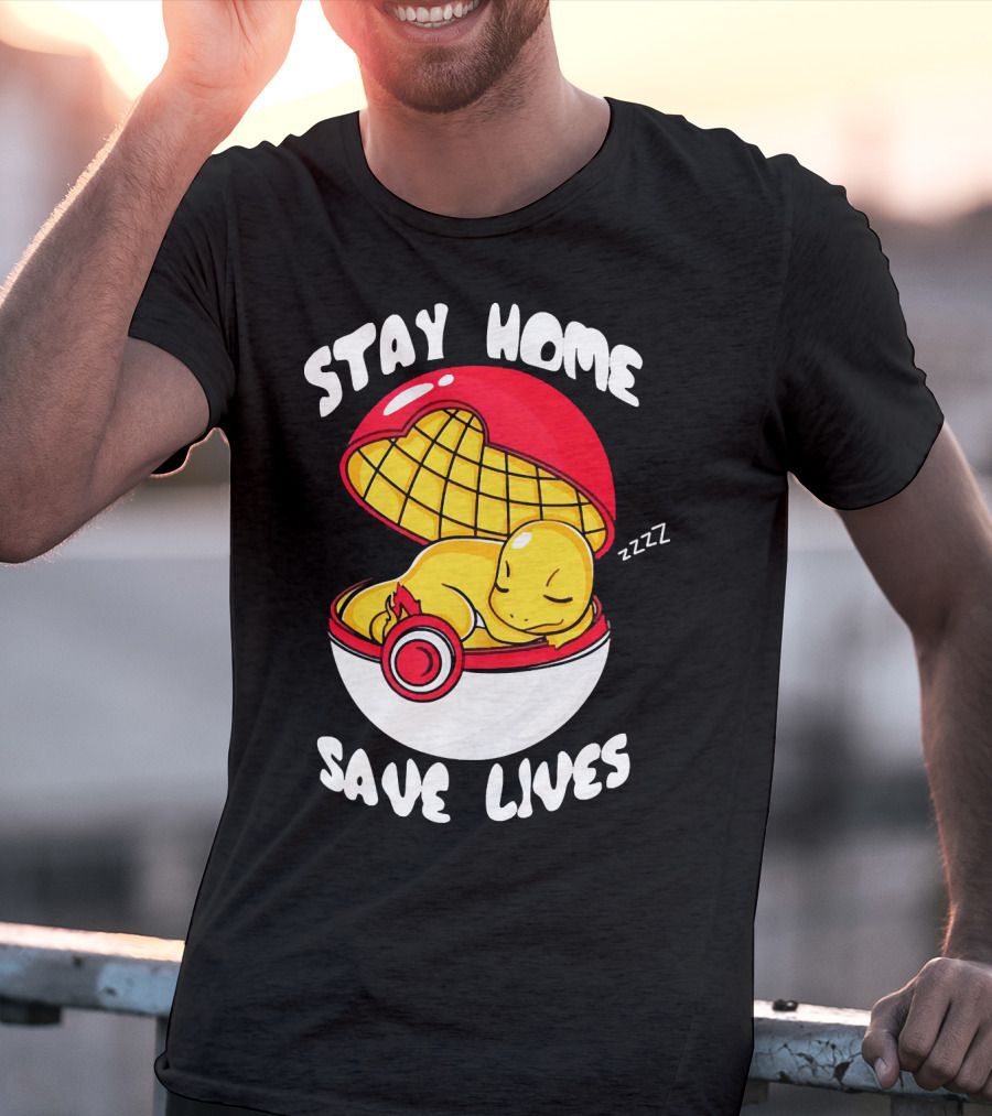Stay Home Save Lives Charmander Pokemon Ladies Pokeball Zzzz T-Shirt