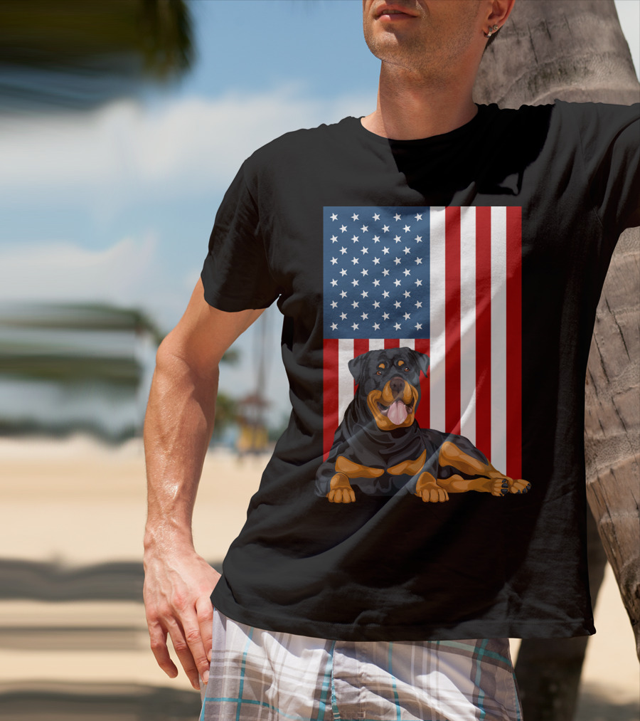 American Flag USA Pet Rottweiler Dog 194 T-Shirt