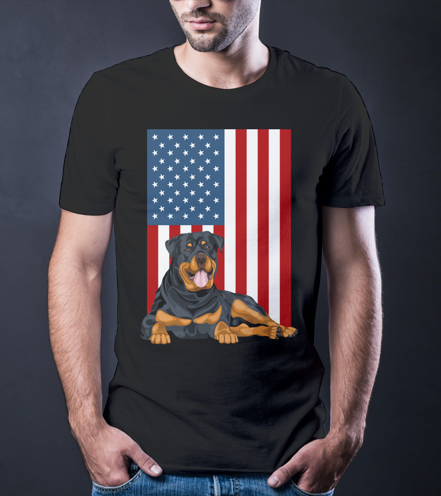 American Flag USA Pet Rottweiler Dog 194 T-Shirt