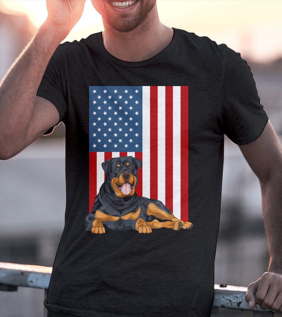 American Flag USA Pet Rottweiler Dog 194 T-Shirt