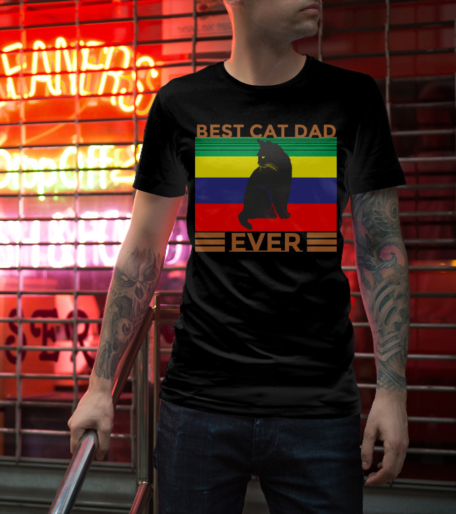 BEST CAT DAD EVER Colorful Striped Cat T-Shirt