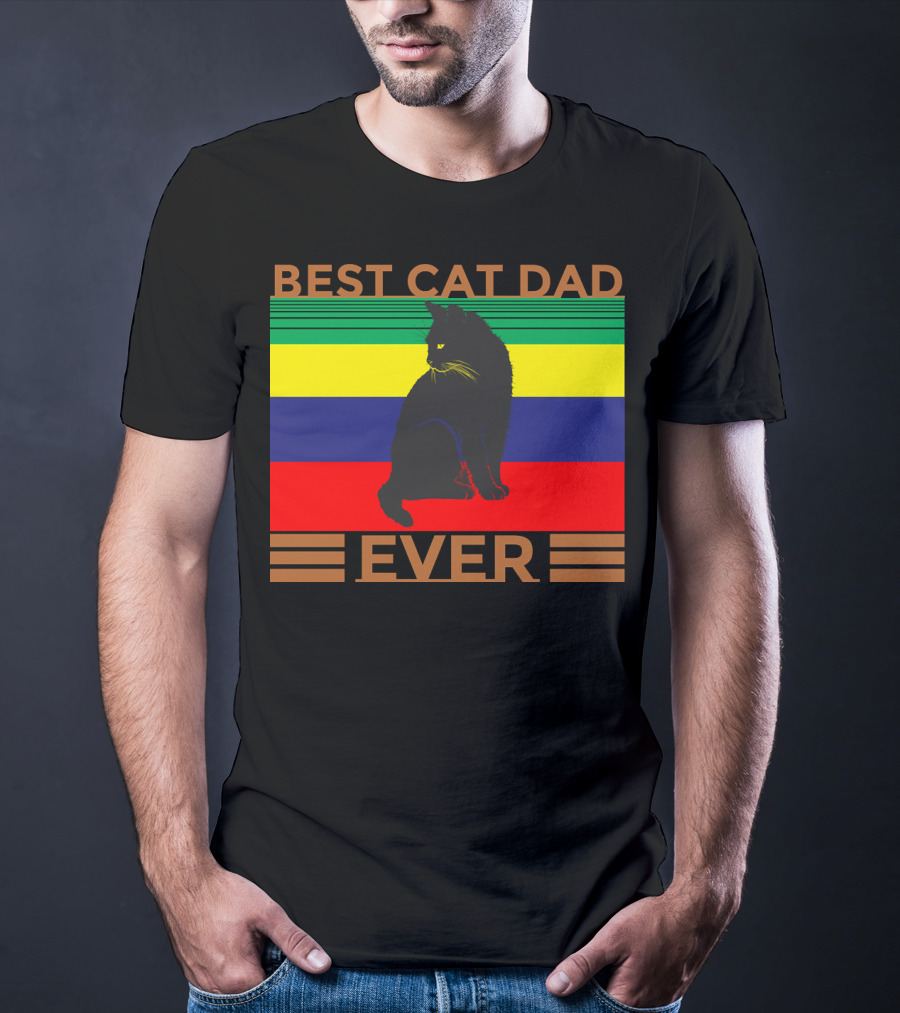 BEST CAT DAD EVER Colorful Striped Cat T-Shirt