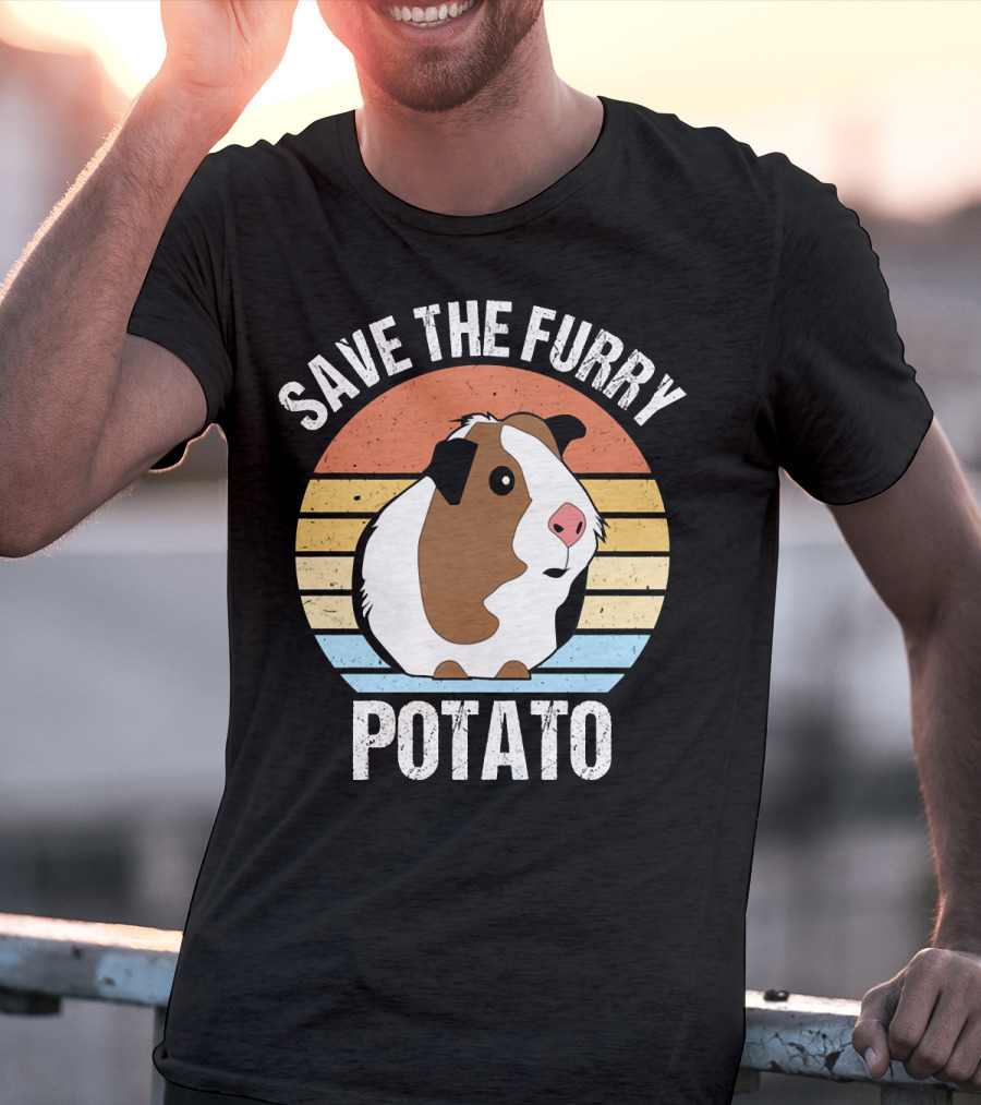 Save The Furry Potato Funny Guinea Pig Retro Sunset 181 T-Shirt