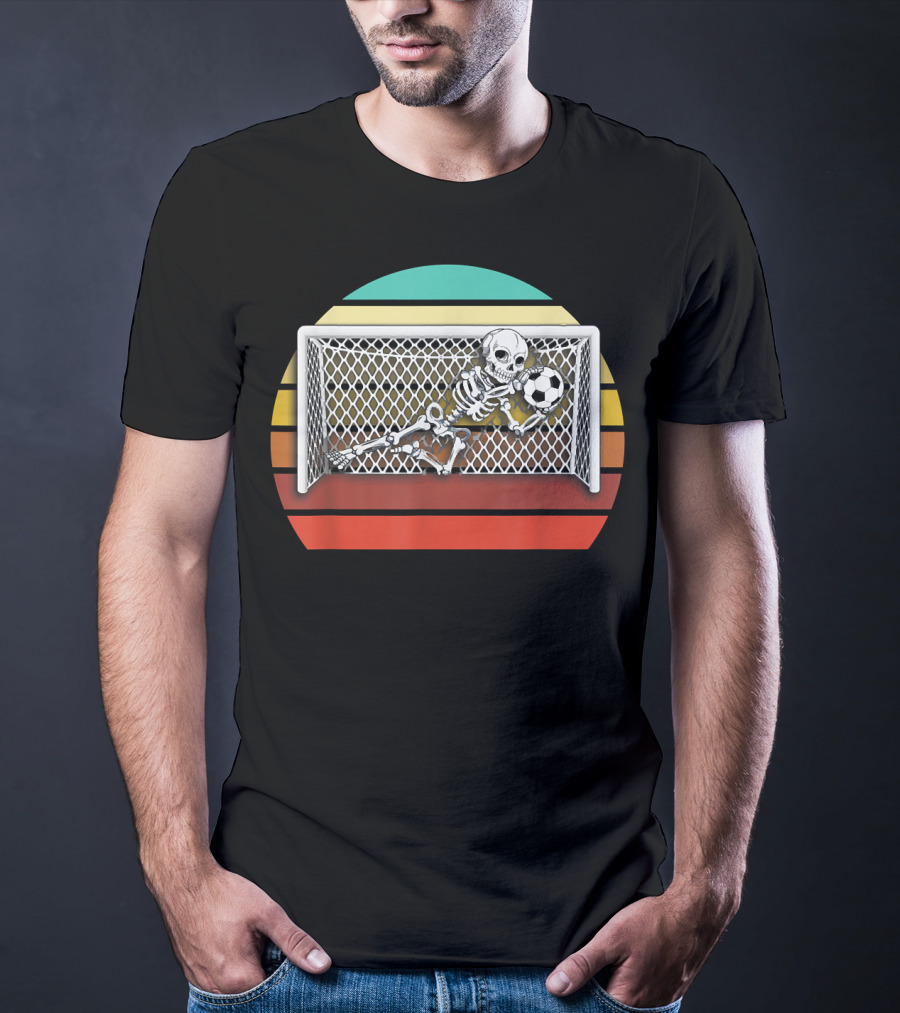 Retro Skeleton Soccer Goalkeeper Halloween Goalie Save 161 T-Shirt