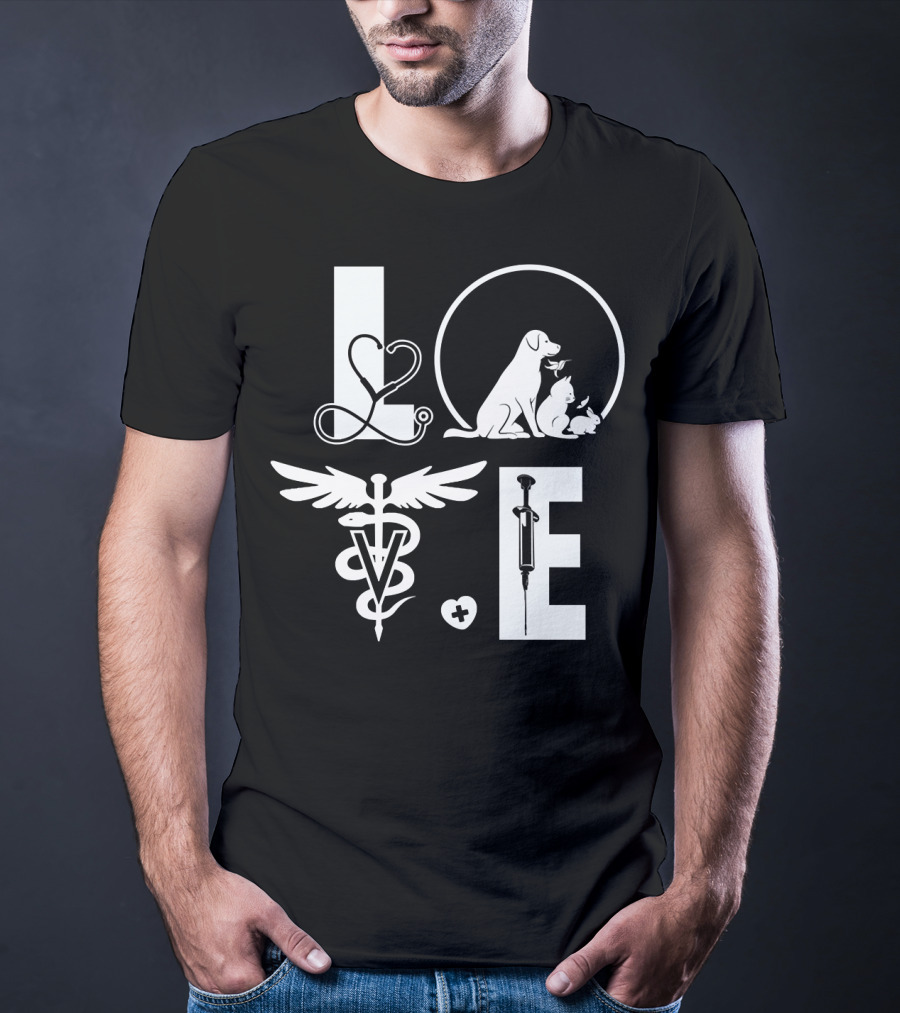 Vet Tech Love 195 Stethoscope Animals Caduceus Syringe T-Shirt