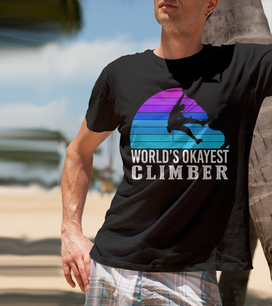 World's Okayest Climber Silhouette Against Gradient Sun 235 T-Shirt