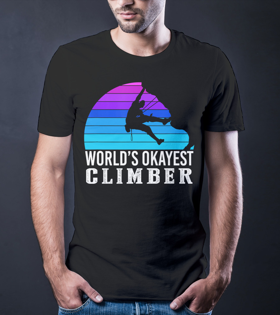 World's Okayest Climber Silhouette Against Gradient Sun 235 T-Shirt