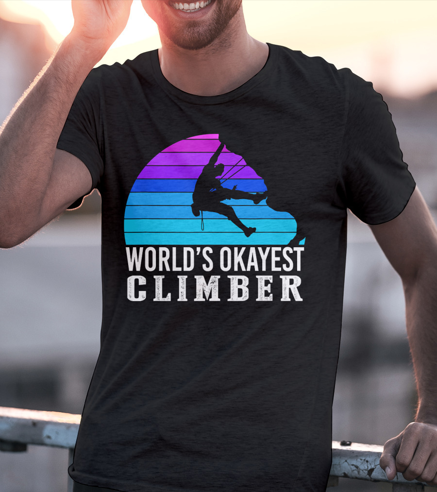World's Okayest Climber Silhouette Against Gradient Sun 235 T-Shirt