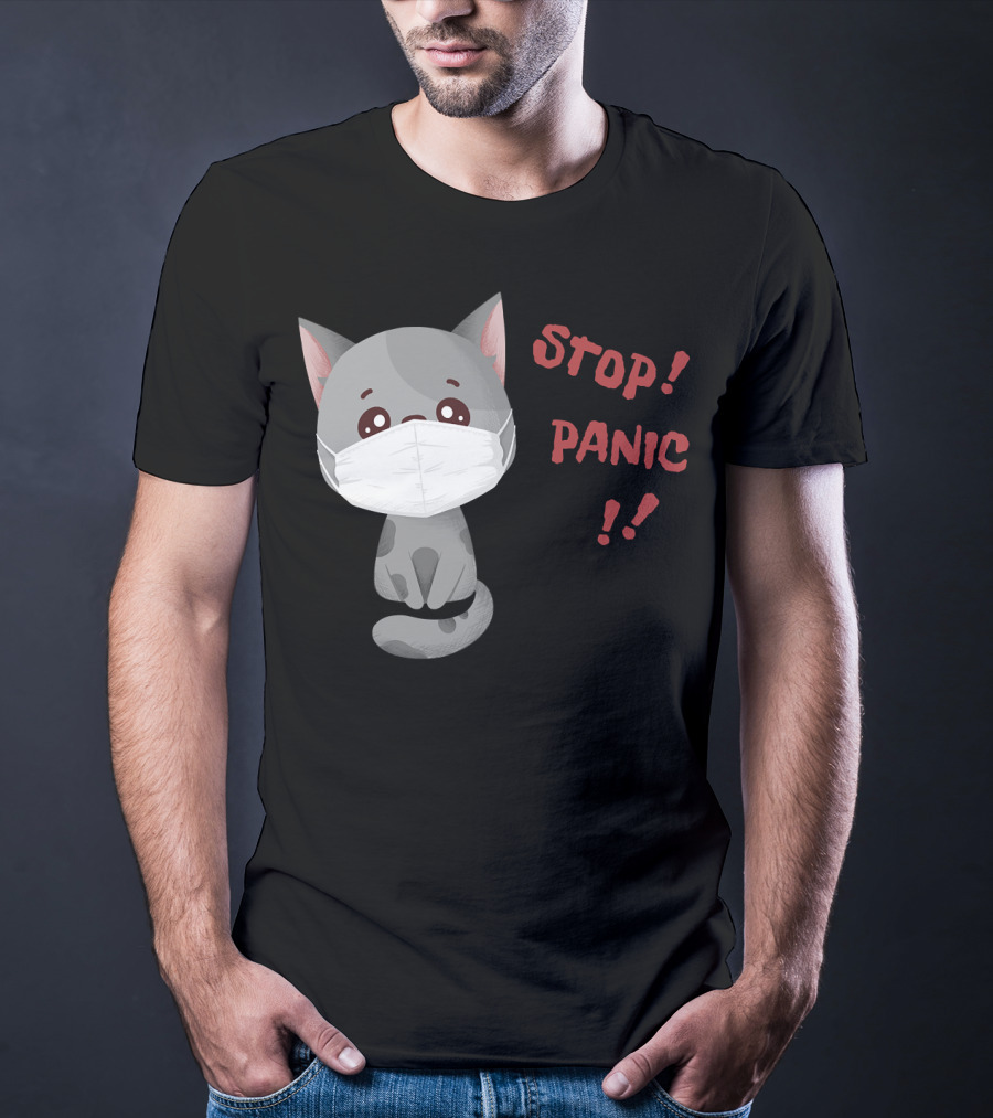 STOP PANIC Masked Cat Alert T-Shirt