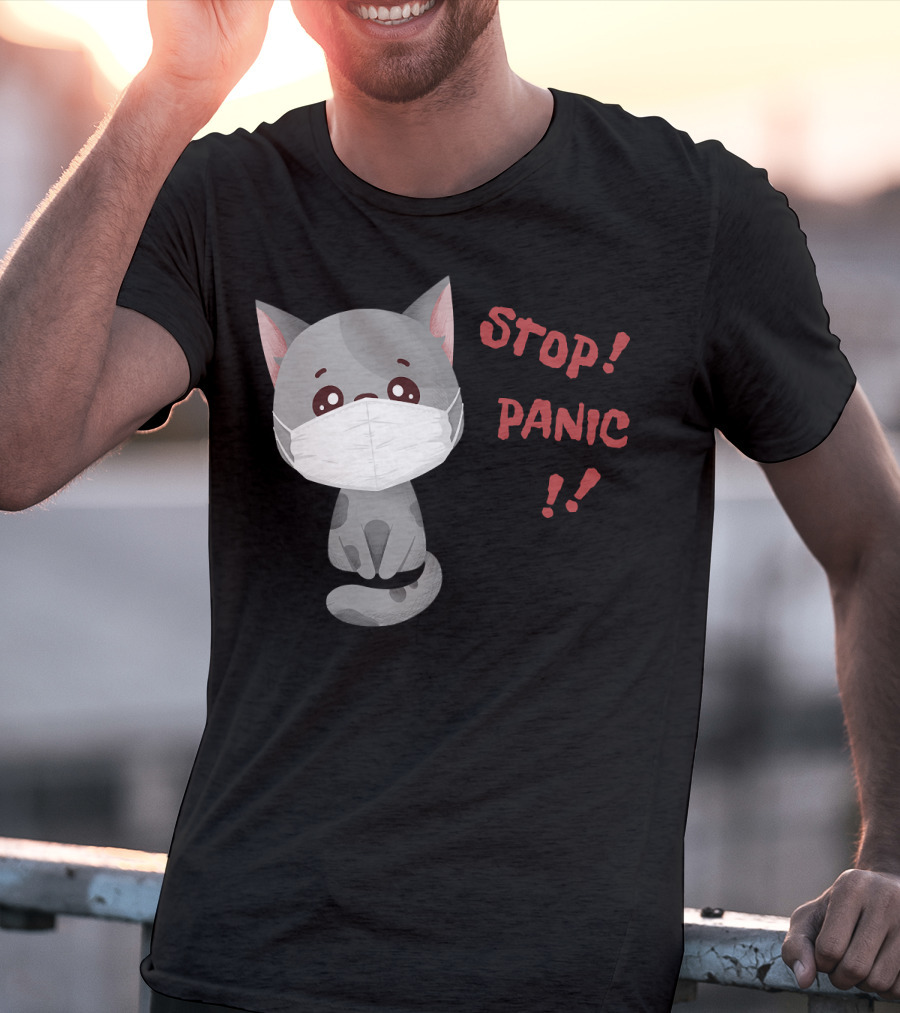 STOP PANIC Masked Cat Alert T-Shirt