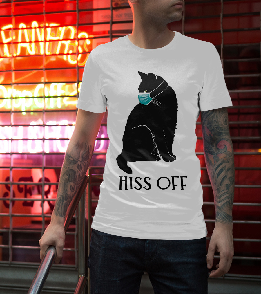 Black Cat Wearing Face Mask Hiss Off T-Shirt