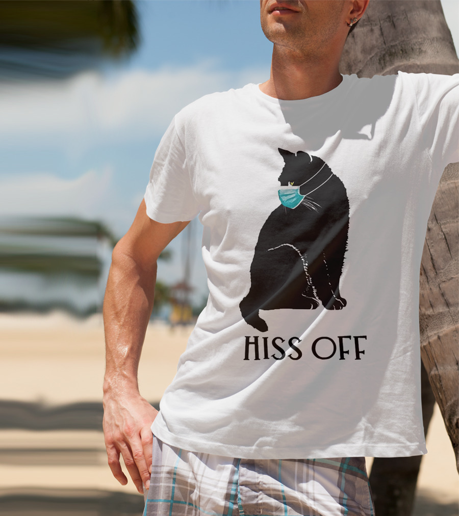 Black Cat Wearing Face Mask Hiss Off T-Shirt