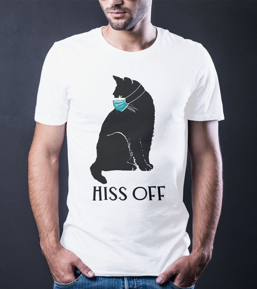 Black Cat Wearing Face Mask Hiss Off T-Shirt