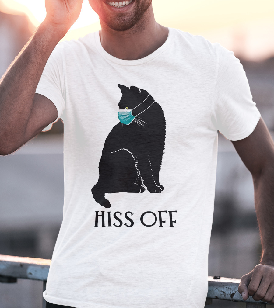 Black Cat Wearing Face Mask Hiss Off T-Shirt