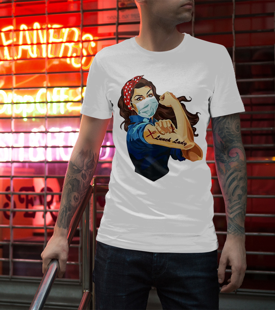 Strong Woman Masked Tattoo Lunch Lady Empowerment T-Shirt