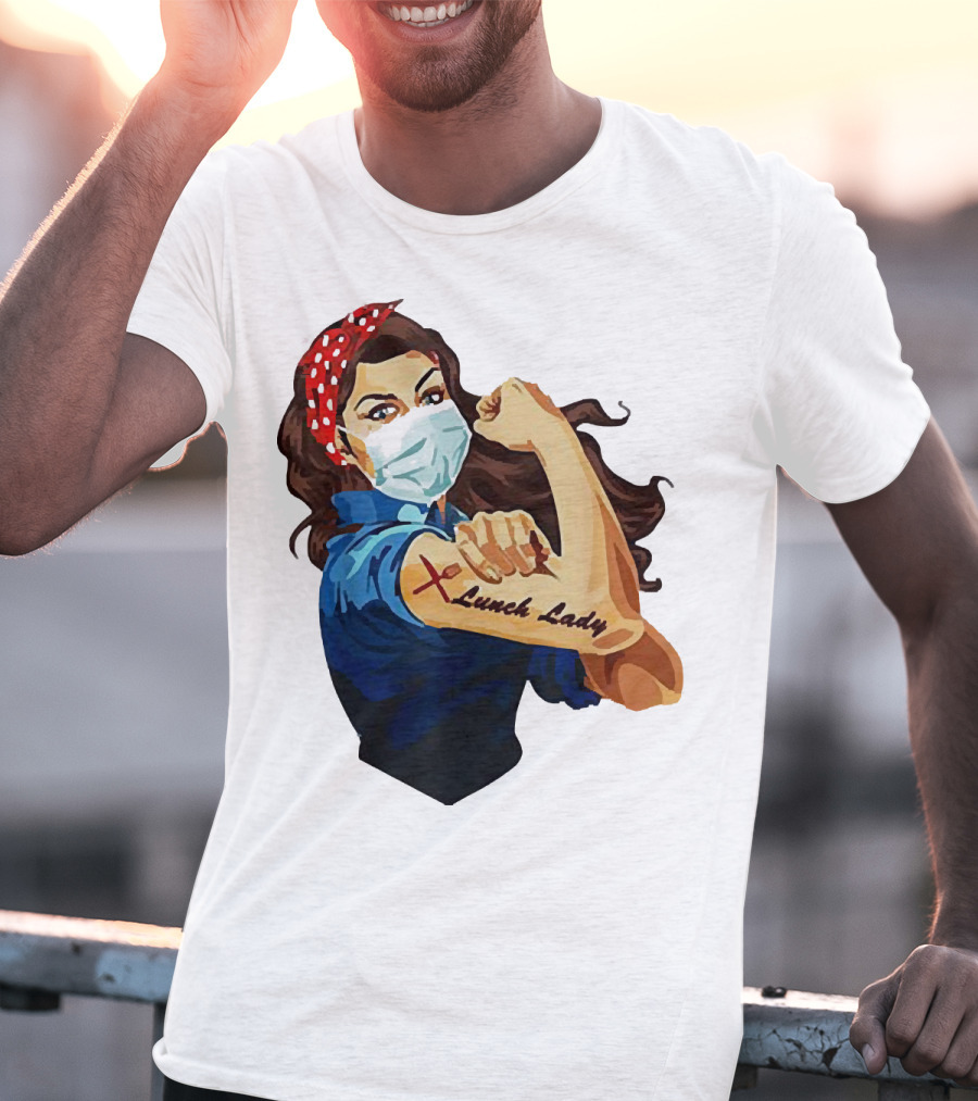 Strong Woman Masked Tattoo Lunch Lady Empowerment T-Shirt