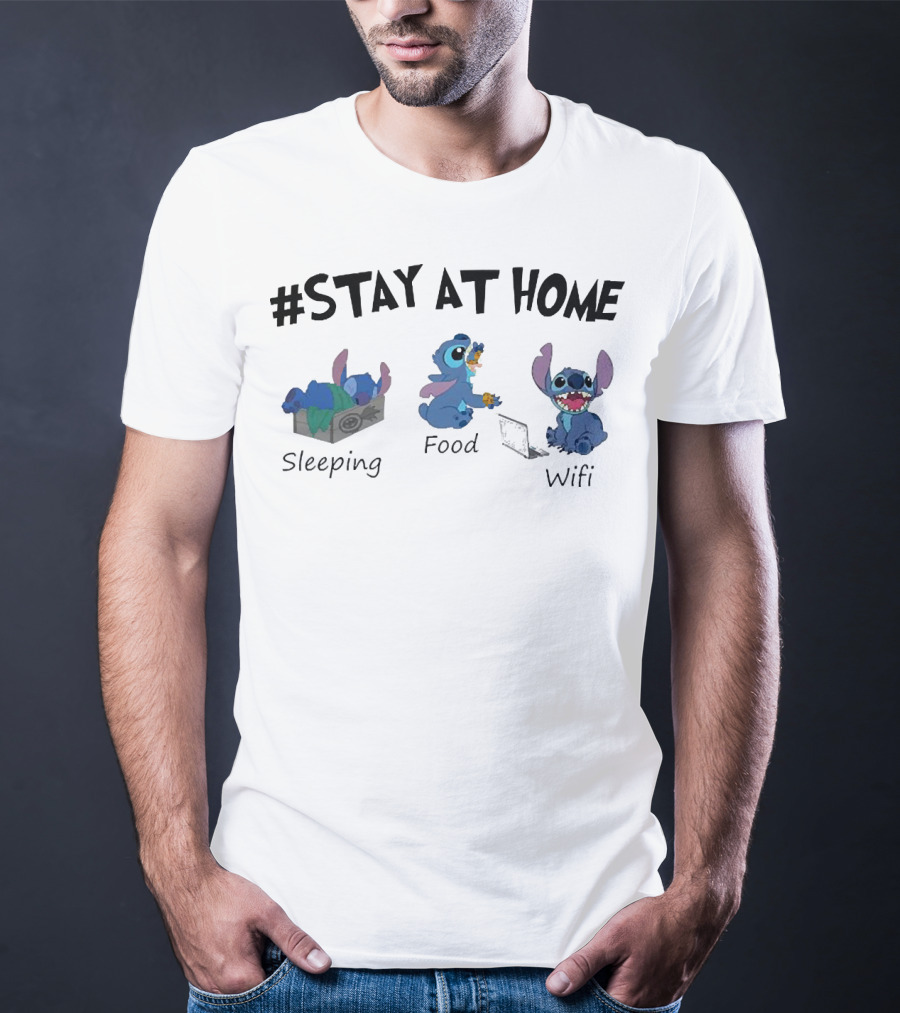 Stay At Home Sleeping Food Wifi Stitch T-Shirt