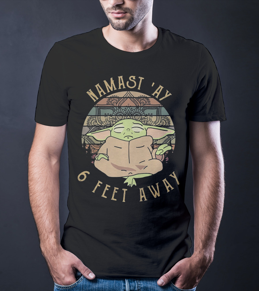 Namast Ay 6 Feet Away Baby Yoda Mandala Meditation T-Shirt