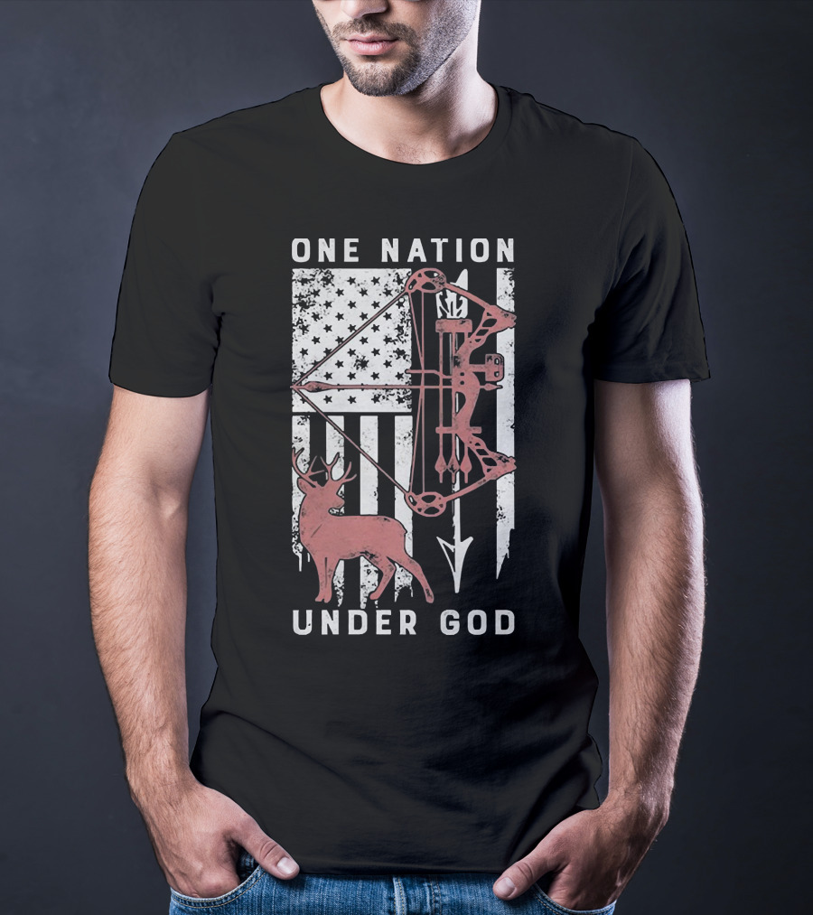One Nation Under God American Flag Bow Hunter Veteran T-Shirt