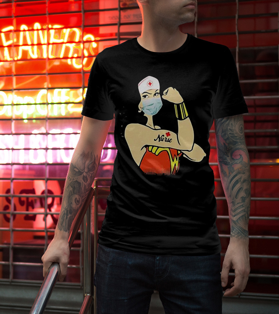 Wonder Woman Nurse Masked Tattoo Flexing T-Shirt