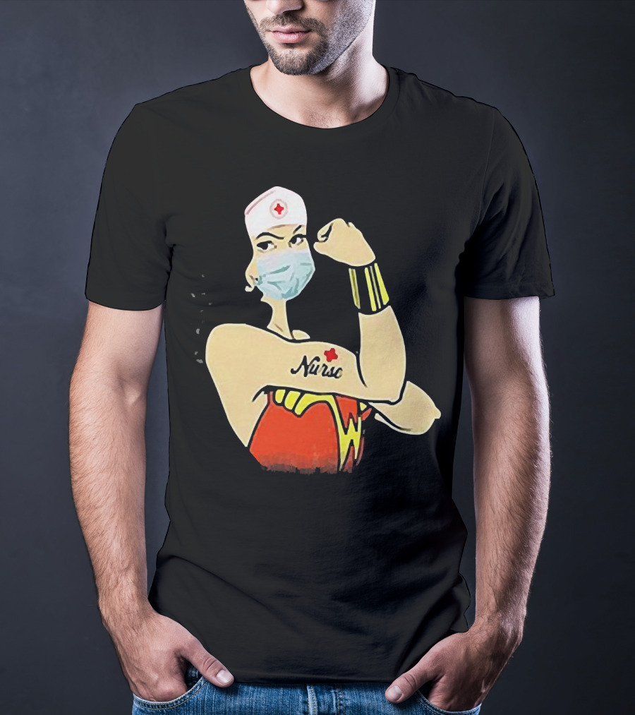 Wonder Woman Nurse Masked Tattoo Flexing T-Shirt