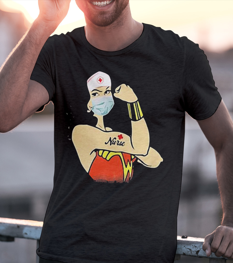 Wonder Woman Nurse Masked Tattoo Flexing T-Shirt