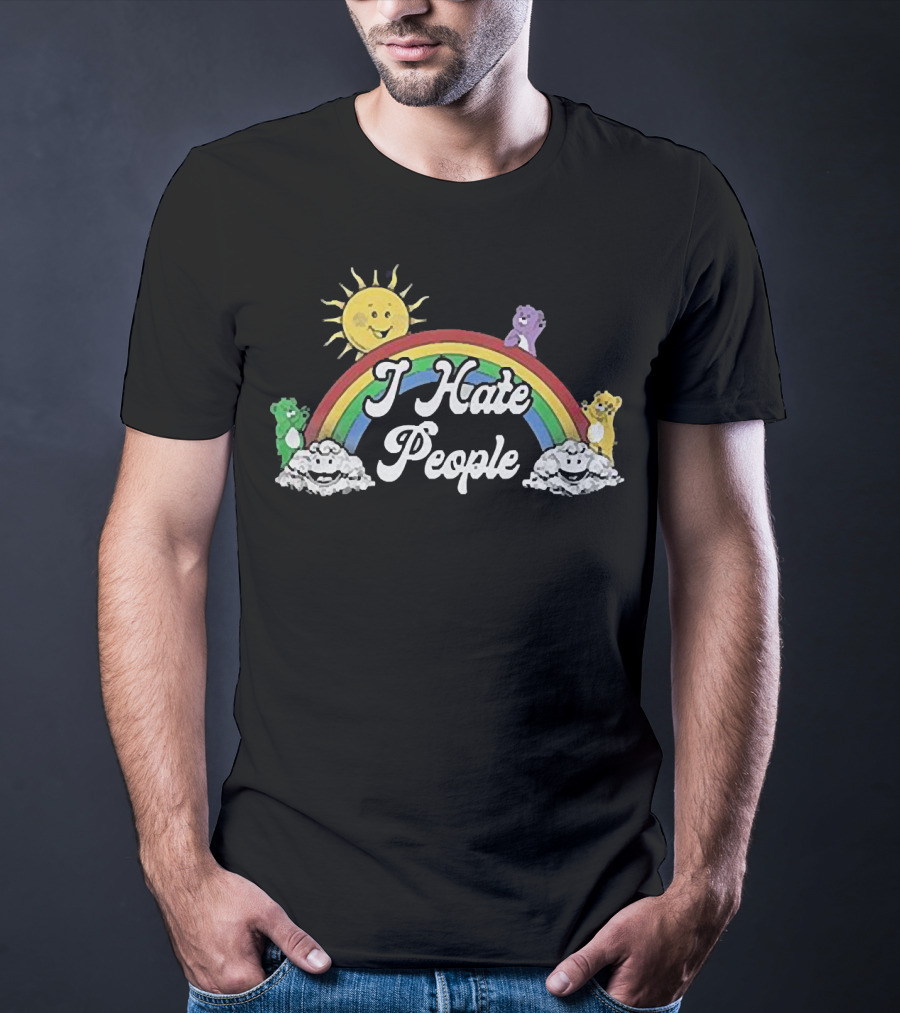 Rainbow Bear I Hate People Cute Sun Clouds T-Shirt